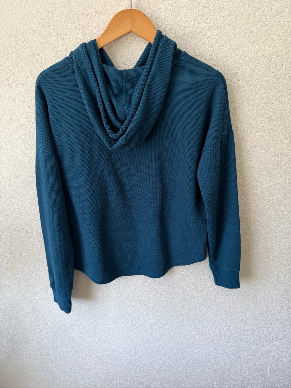 Victoria's Secret Teal Waffle-Knit Hooded Pullover - Picture 5 of 7